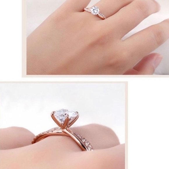 2pc 18K Rose Gold Plated Diamond Ring Set - Picture 3 of 6